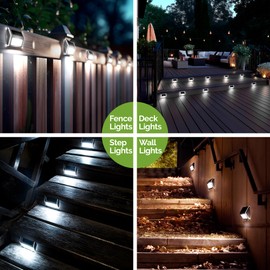 GIGALUMI 12 Pack Solar Fence Lights Outdoor, Waterproof LED Step Lighting Stainless Steel Solar Powered Lights for Step, Stairs, Pathway, Garden (Cold White)