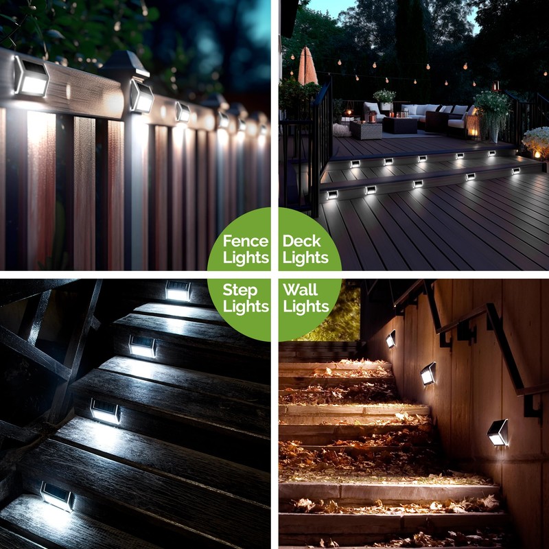 GIGALUMI 12 Pack Solar Fence Lights Outdoor, Waterproof LED Step