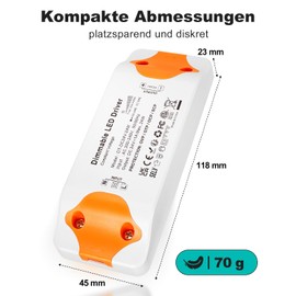REYLAX LED Transformer 24 V Dimmable, TRIAC Dimmable Power Supply 24 V 24 W 1 A, Transformer 230 V to 24 V DC LED Driver, Constant Voltage Power Supply, Low Voltage Transformer for LED Lighting