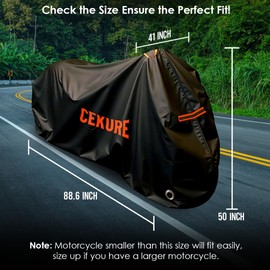 Cekure Your Ride! Heavy Duty Motorcycle Cover Waterproof Outdoor 210 Oxford Fabric with Heat Sealed Seams Ultra Waterproof Fits up to 88.6" All Weather Scooter Cover for Sport Bike with Carry Bag