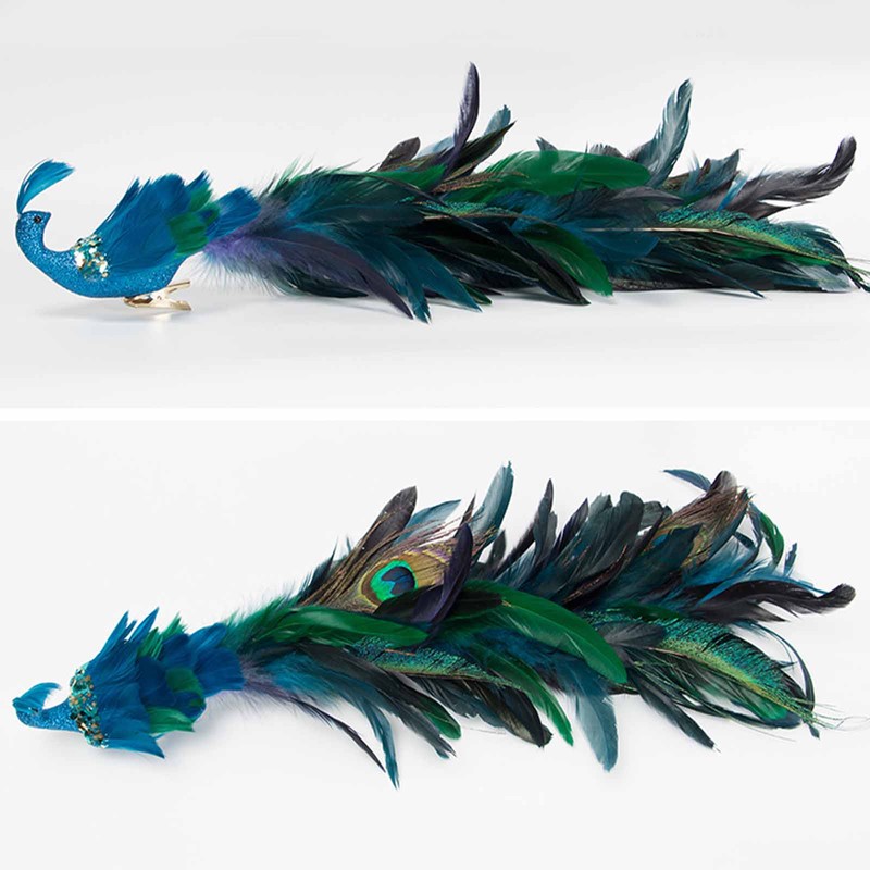 2 Pack Blue Peacock Christmas Decorations, 18.9 Inch Artificial Peacock