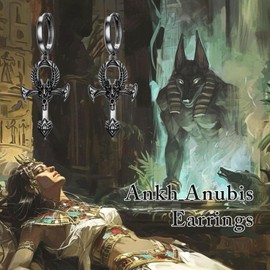 SIMONLY Ankh Dangle Earrings 925 Sterling Silver Anubis Hinged Hoops Hypoallergenic Egyptian Jewelry Christmas Birthday Gifts for Women Men Unisex, Normal, Sterling Silver, No Gemstone