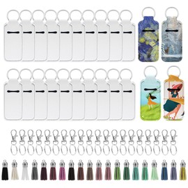 Bettoor 60pcs Sublimation Chapstick Holder Blanks, Bulk Neoprene Lip Balm Holder Keychain, DIY Sublimation Blanks Products with Key Chain and Fringe each 20pcs