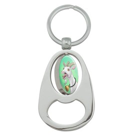 Screaming Goat Keychain Chrome Metal Spinning Oval Bottle Opener