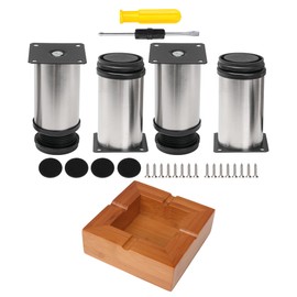 SHANOER Natural Bamboo Square Three-Line Ash Tray+4Pcs Stainless Steel Furniture Feet