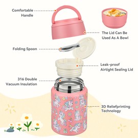 Aimsnk 17.5oz Soup Thermo Insulated Food Jar (Pink-Unicorn)