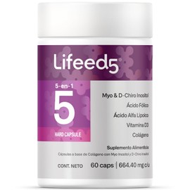 LIFEED Inositol | 60 Cápsulas | Myo-Inositol, D-Chiro, Colágeno Hidrolizado, Acido Alfa Lipoico, Estearato de Magnesio, Vitamina D3 y Vitamina B9 (Ácido Fólico) | Cápsulas de Gelatina Dura