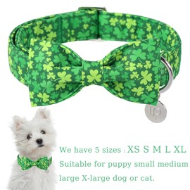 UP URARA PUP St. Patrick's Dog Collar with Bow Tie, Lucky Shamrock Bowtie Collar Adjustable for Girl Boy Dog, Trefoil Dog Collar Durable, Spring Green Collar for Dogs, XL
