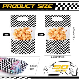 Fuutreo 50 Pcs Racing Car Bags Racing Clear Sealing Pouches with Handles Resealable Black and White Checkered Flags Plastic Bag for Race Theme Birthday Party Candy Gift Wrap Supplies Decor (Car)