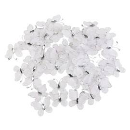 LUOEM Pack of 50 Glitter Butterflies Artificial Butterflies Jewellery for Weddings Sheer Mesh Wire Gem White, Mesh fabric, gem and wire