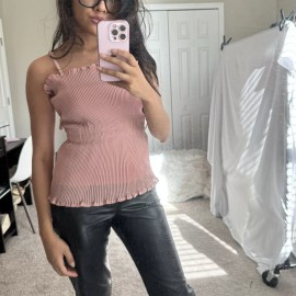 Unbranded Mauve Pink Baby Doll Pleated Statement Tank, Spaghetti Straps, Sheer, Size S/M