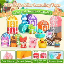 Oriate Sensory Learning Toys for Toddlers 1,2,3 Year Old, 20Pcs Farm Animals Montessori Toy for Counting Sorting Color Recognition & Matching, Finger Puppets & Stacking Toys, Babies Birthday Gift 12M+