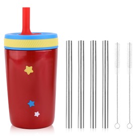 4pcs Metal Straw Replacement for Zak 15 oz, with 2 Straw Cleaner, Stainless Steel Reusable Straws Compatible with Zak Designs Kelso 12 oz Kids Sippy Cup Water Bottle Accessories, BPA-Free