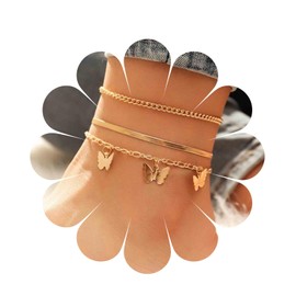 Yheakne Boho Layered Butterfly Anklet Gold Butterfly Dangle Ankle Bracelet Vintage Snake Chain Anklet Summer Herringbone Anklet Jewellery for Women and Girls