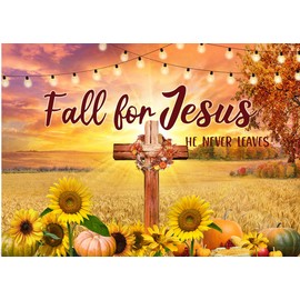 LTLYH 7x5ft Fall for Jesus Backdrop – Christian Autumn Harvest Background with Cross, Sunflowers, Pumpkins for Thanksgiving Religious Party Decor Photography 284