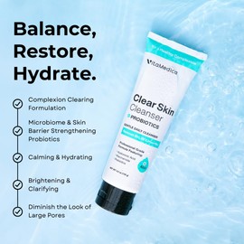 VitaMedica Clear Skin Probiotic Face Wash | Hydrating, Balancing, and Gentle Daily Cleanser with Probiotics, Antioxidants, Niacinamide, Moisturizing Hyaluronic Acid and Aloe