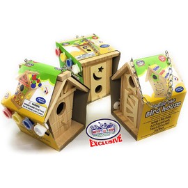 Matty's Toy Stop Paint Your Own Small Wooden Birdhouses (Includes Paints & Brushes) Gift Set Bundle - 3 Pack (3 Included)