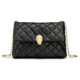 Black leather quilted crossbody bag with gold chain, shoulder bag.fashionable wallet