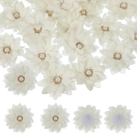PATIKIL Fabric Flowers, 30 Pcs 2" Rhinestone Pearls Sewing Fabric Flowers for DIY Crafts Appliques Wedding Birthday Party Decoration, White