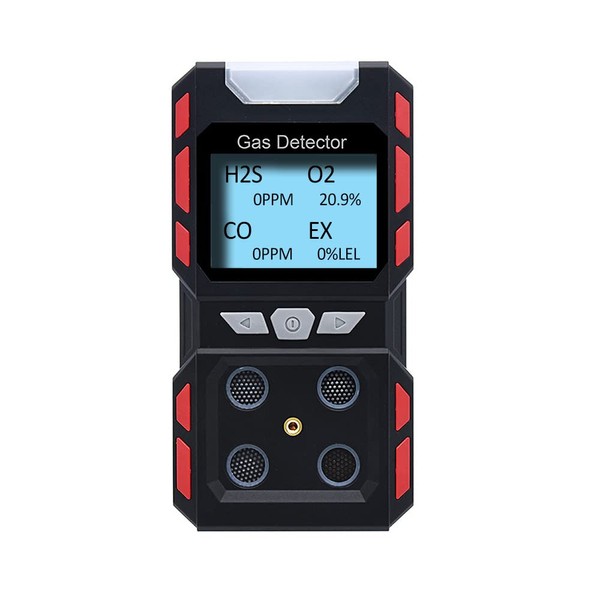 Gas Detector GiiHoo 4 Gas Leak Detector for H2S, O2, CO and EX Portable Visual Gas Monitor with Sound Light Vibration LCD Display, Rechargeable Multi Gas Detector Meter