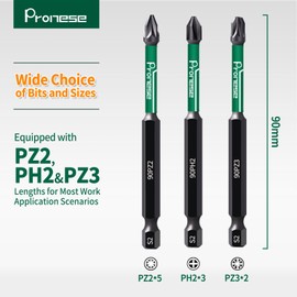 Pronese 10 pcs 90 mm PZ2 & PH2 & PZ3 Magnetic Impact Driver Bits, Long S2 Steel Magnetic Drill Bits