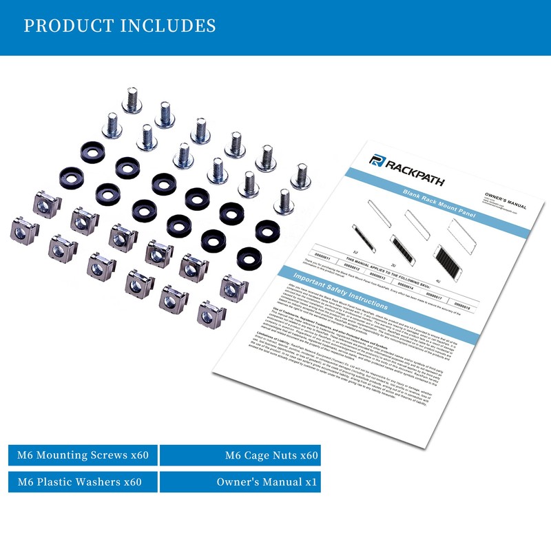 RackPath 1U Blank Rack Mount Panel Spacer (10 Pack) for