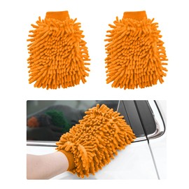 JUSTTOP 2PCS Premium Microfiber Wash Mitts, Absorbent Scratch-Free Lint-Free Double Sided Wash Glove, Soft Reusable Knobby Wash Mitt Glove Great for Car Washing Detailing Waxing (Orange)
