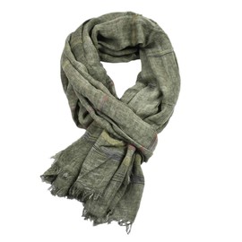 Kangqifen Kangqifen Unisex Striped Soft Scarf Cotton Linen Lightweight Large Scarves 75 x 35 inches ArmyGreen