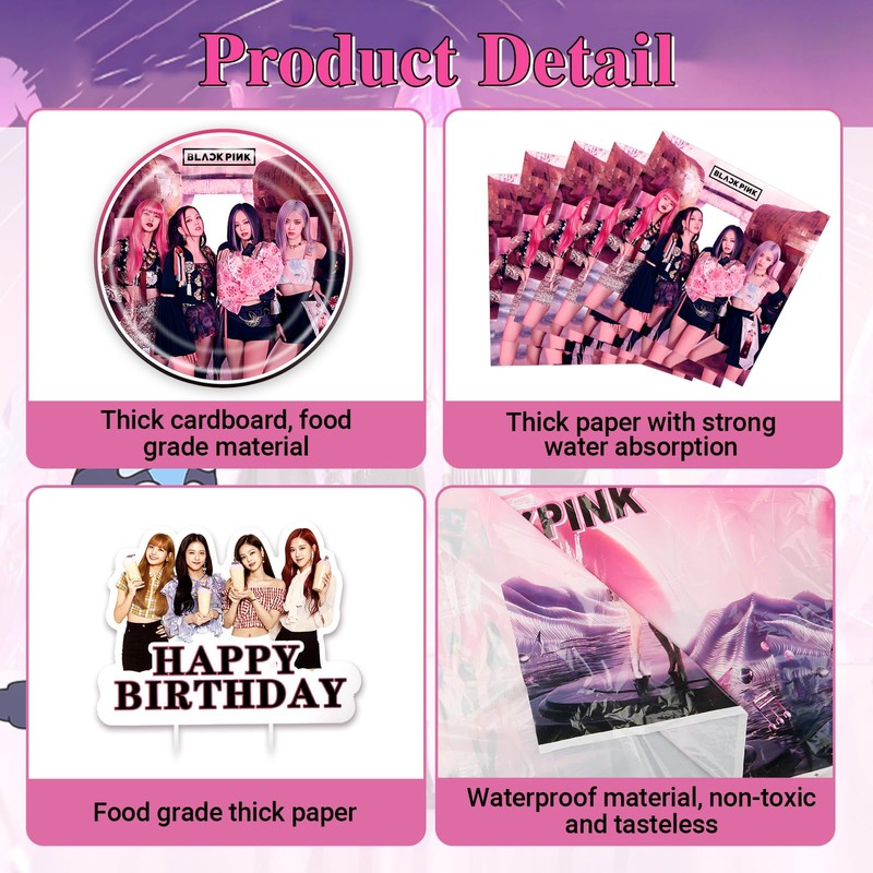 Ainvliya Black Birthday Decoration Tablecloth Pink Banner Party Tableware Birthday