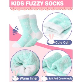Girls Kids Toddler Fuzzy Slipper Socks Grips Non Slip Socks Winter Warm Fluffy Thick Crew Hosptial Comfy Sherpa Fleece Gripper Gift Socks Christmas Stocking Stuffers 6 Pairs(Blue,1-3 Y)