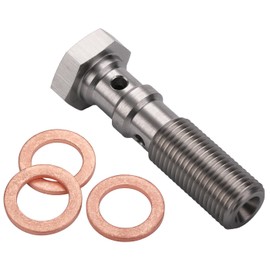 Podavelle M10x1.0 Metric Stainless Steel Double Banjo Bolt Brake Fitting Adapter 38mm Long with Copper Washers