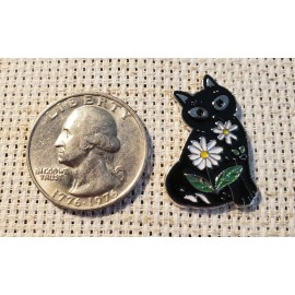 Unbranded Black Cat with Flowers Magnetic Needle Minder Cross Stitch Embroidery