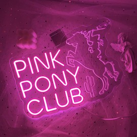 Pink Pony Club Neon Sign, Western Cowgirl Neon Lights for Wall Decor Dimmable LED Pony Pink Music Neon Signs for Bedroom Party Bar Pub Decor Girl Gift USB Powered(14.9"*11.4")