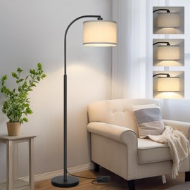 Boncoo Modern Floor Lamp for Living Room, Arc Floor Lamp with Adjustable Hanging Shade, Black Arched Light with Dimmable Pedal Switch for Bedroom Study Room Office, 9W 3000K LED Bulb Included