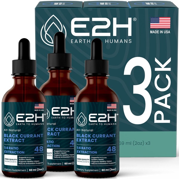 E2H Natural Black Currant Extract, Cold Pressed Black Currant Seed with Omega 6 GLA - Immune System Health - Fast Absorbing Liquid (3 Bottles)