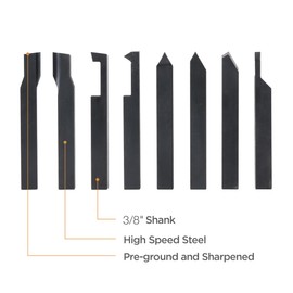 Jerax tools 3/8 Inch 8 Pieces HSS Tool Bit Set for Turning and Facing work, Hardened, Pre-ground and Sharpened, for DIY, Hobbyst and Home Workshop Machinist