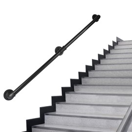 Rectoo Pipe Stair Handrail, 2 Ft Metal Staircase Handrail, Black Galvanized Industrial Iron Hand Rail for Indoor & Outdoor Wall Mount Support, Wall Hand Railing,Safety Handle, Steps Baluster(HR01-1)