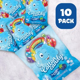 Cotton Candy 10 Pack, 10 Bags each 0.42oz, Blue Raspberry mini cotton candy, blue Individually Wrapped for Parties & Favors, Enjoy Fluffiness of kosher Candy Anytime