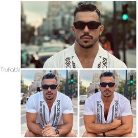 TruFabV Small 90s Retro Rectangle Sunglasses for Women Men Vintage Fashion Square Sun Glasses (Black)