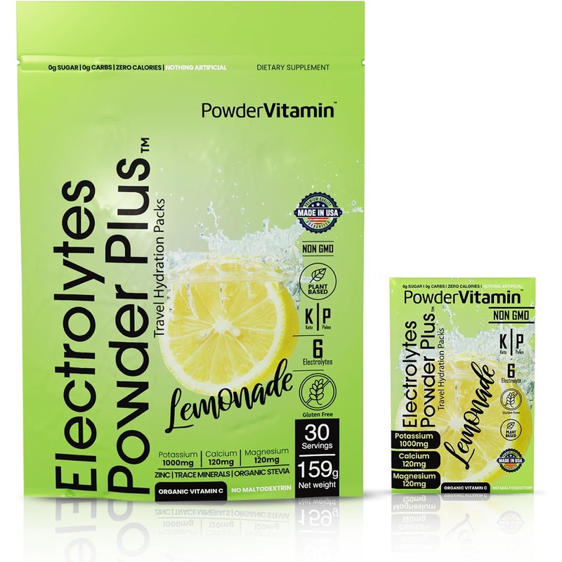 PowderVitamin Electrolytes Powder Plus, cetogénico, limonada, cero azúcar, 1000 mg