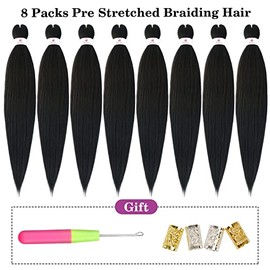 Pre-stretched Braids Hair 26 Inch 8 Packs Professional Itch Free Hot Water Setting Synthetic Fiber Ombre Yaki Texture Braid Hair Extensions 1B…