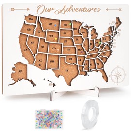 Luoyadee Cork Board USA Map Pin Board, US Map Tracker for Travel, Maps of USA for Traveling, United States Travel Maps for Couples Gift for RV Vacations, Home Classroom Wall Deocor, 12" x 8", White