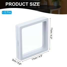 PATIKIL 3D Floating Frame Display Stand, 12 Pack 4.3x4.3 Inch Challenge Coin Display Stand Holder Transparent PE Jewelry Storage Box Floating Display Case, White