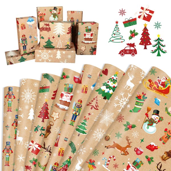 DPKOW Christmas Wrapping Paper, 12 Nutcracker Gift Wrapping Paper Sheets