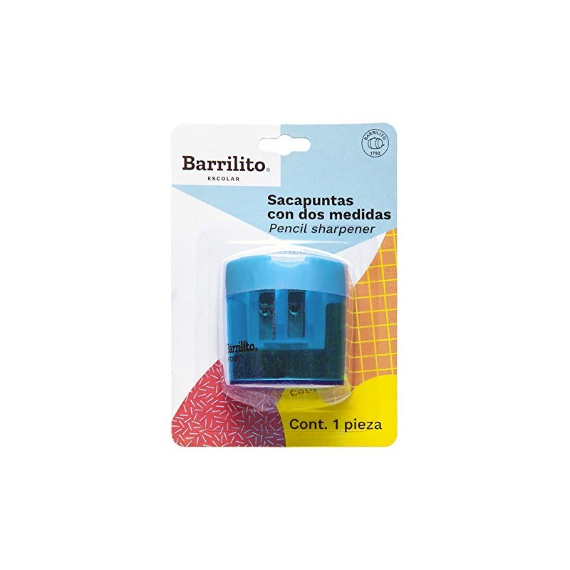Barrilito Sacapuntas plstico doble orificio con contenedor. Blster con 1