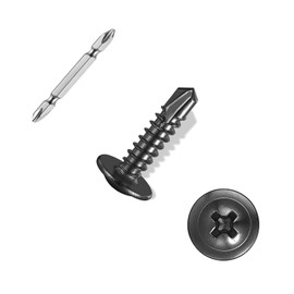 ANCHOREASE #8×3/4″ Sheet Metal Screws 300Pcs, 410 Stainless Steel Self Drilling Screws, Black Truss Head Screws