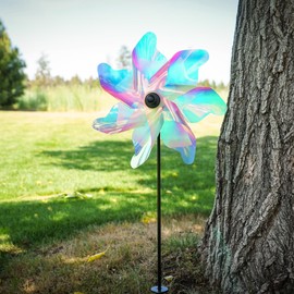 In the Breeze 2621 — 12-inch Striped Iridescent Pinwheel Spinner — Colorful Mylar Wind Spinner for Yards and Gardens…