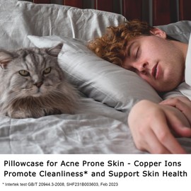 Anti-Acne Copper Pillowcase - Cooling Viscose Pillow Case 1pc, Dermatologist-Tested Vegan Silk Pillowcase Queen Size 20x30, Copper-Infused Silky Satin Pillow Cases for Hair and Skin