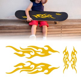 TOMALL Pack of 4 12 cm + 29 cm Flame Reflective Stickers for Car Racing Sports Stripes Sticker for Golf Cart Vinyl Waterproof DIY for Body Truck SUV Off-Road Vehicle Skateboard (Yellow)