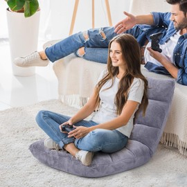 BANGTANE 14-Position Floor Chair, Adjustable Folding Gaming Lazy Sofa With Cushion, Meditation Back Support for Reading, Bedroom, Living Room - Adults and Kids (Grey)